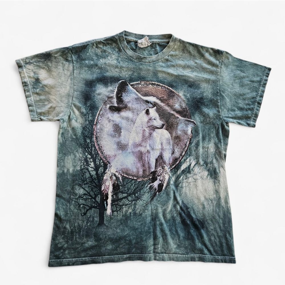 Vintage Delta '90s Howling Gray Wolf Dreamcatcher Dyed Graphic Tee T-Shirt L